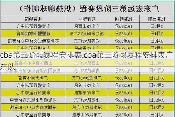 cba第三阶段赛程安排表,cba第三阶段赛程安排表广东队