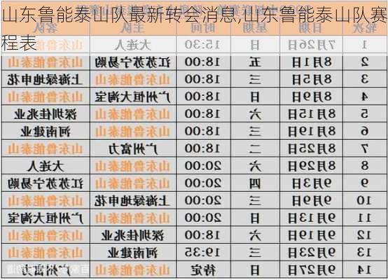 山东鲁能泰山队最新转会消息,山东鲁能泰山队赛程表