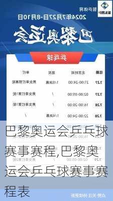 巴黎奥运会乒乓球赛事赛程,巴黎奥运会乒乓球赛事赛程表