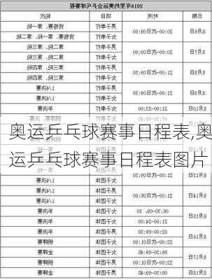 奥运乒乓球赛事日程表,奥运乒乓球赛事日程表图片