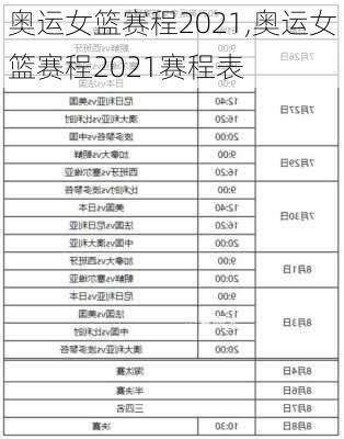 奥运女篮赛程2021,奥运女篮赛程2021赛程表