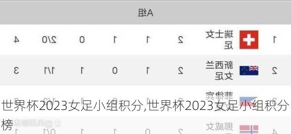 世界杯2023女足小组积分,世界杯2023女足小组积分榜