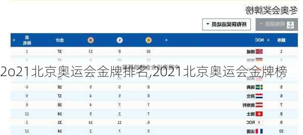 2o21北京奥运会金牌排名,2021北京奥运会金牌榜