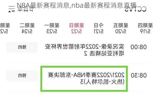 NBA最新赛程消息,nba最新赛程消息直播