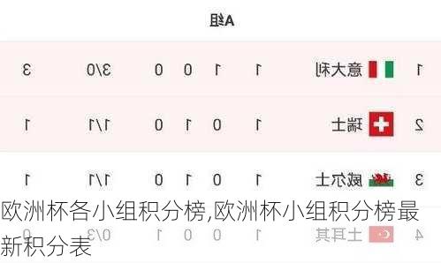 欧洲杯各小组积分榜,欧洲杯小组积分榜最新积分表
