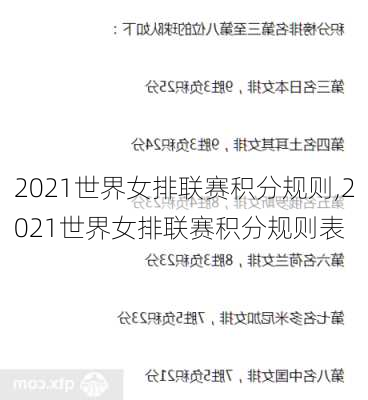 2021世界女排联赛积分规则,2021世界女排联赛积分规则表