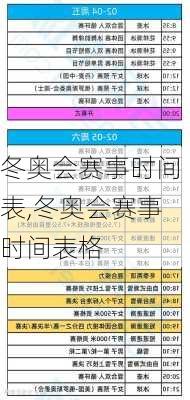 冬奥会赛事时间表,冬奥会赛事时间表格