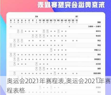 奥运会2021年赛程表,奥运会2021年赛程表格