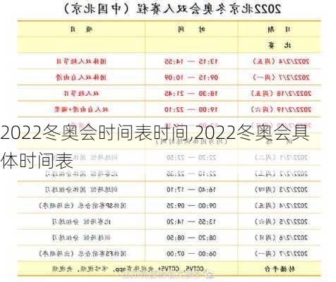 2022冬奥会时间表时间,2022冬奥会具体时间表