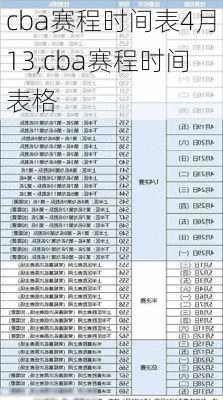 cba赛程时间表4月13,cba赛程时间表格