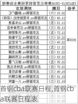 首钢cba联赛日程,首钢cba联赛日程表