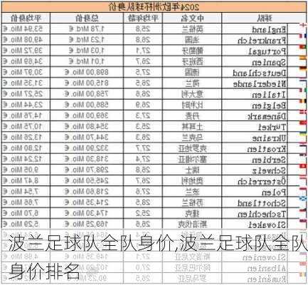 波兰足球队全队身价,波兰足球队全队身价排名