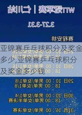 亚锦赛乒乓球积分及奖金多少,亚锦赛乒乓球积分及奖金多少钱