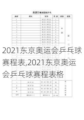 2021东京奥运会乒乓球赛程表,2021东京奥运会乒乓球赛程表格