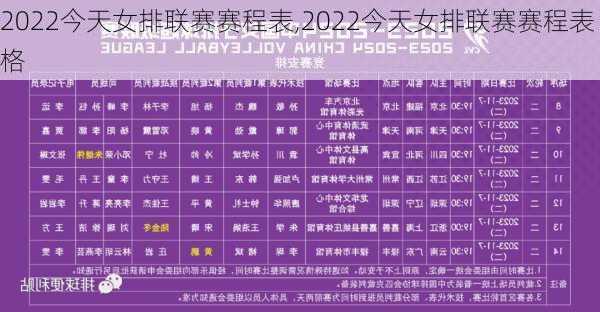 2022今天女排联赛赛程表,2022今天女排联赛赛程表格