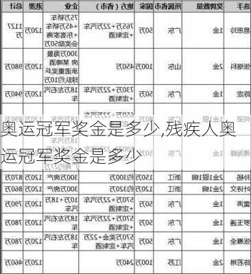 奥运冠军奖金是多少,残疾人奥运冠军奖金是多少