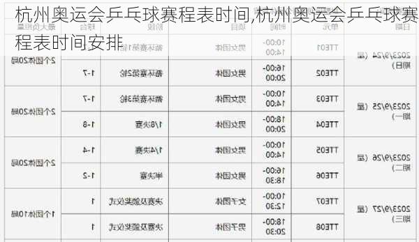 杭州奥运会乒乓球赛程表时间,杭州奥运会乒乓球赛程表时间安排