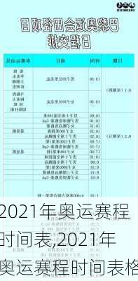 2021年奥运赛程时间表,2021年奥运赛程时间表格