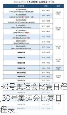 30号奥运会比赛日程,30号奥运会比赛日程表