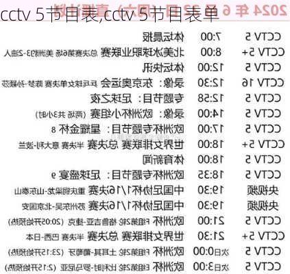 cctv 5节目表,cctv 5节目表单