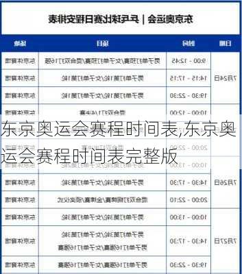 东京奥运会赛程时间表,东京奥运会赛程时间表完整版