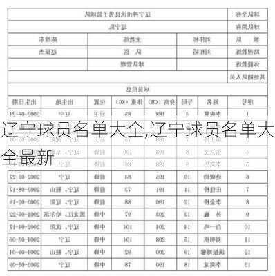 辽宁球员名单大全,辽宁球员名单大全最新