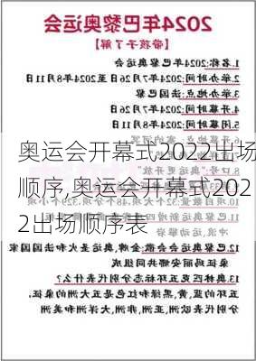 奥运会开幕式2022出场顺序,奥运会开幕式2022出场顺序表